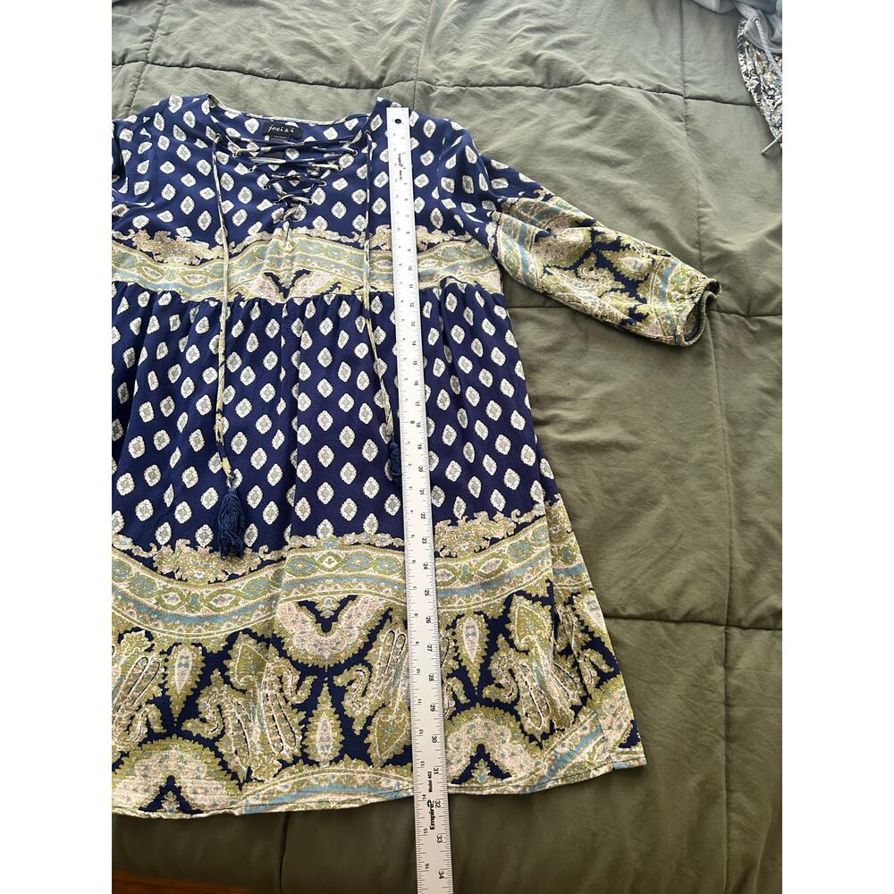 Joei and I Women's Dress/Swim Suit Cover Blue Paisley with Tie 3/4 Sleeve Large - Picture 7 of 10